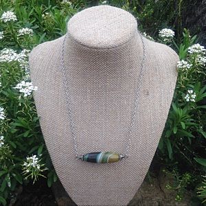 striped agate pendant necklace, silver hardware